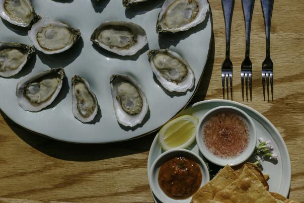 Plated Oysters from Seabird Restaurant.