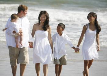 Family walking on beach