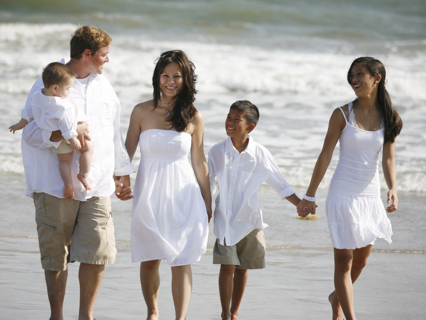 Family walking on beach