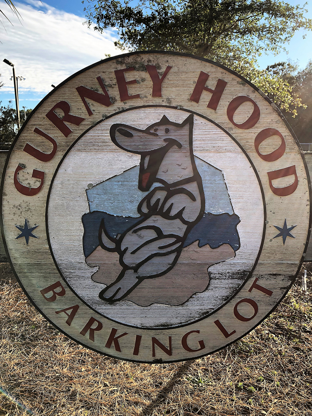 Gurney Hood Barking Lot sign at Joe Eakes Park