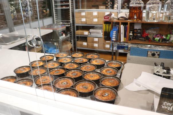 Row of freshly baked Cape Fear rum cake