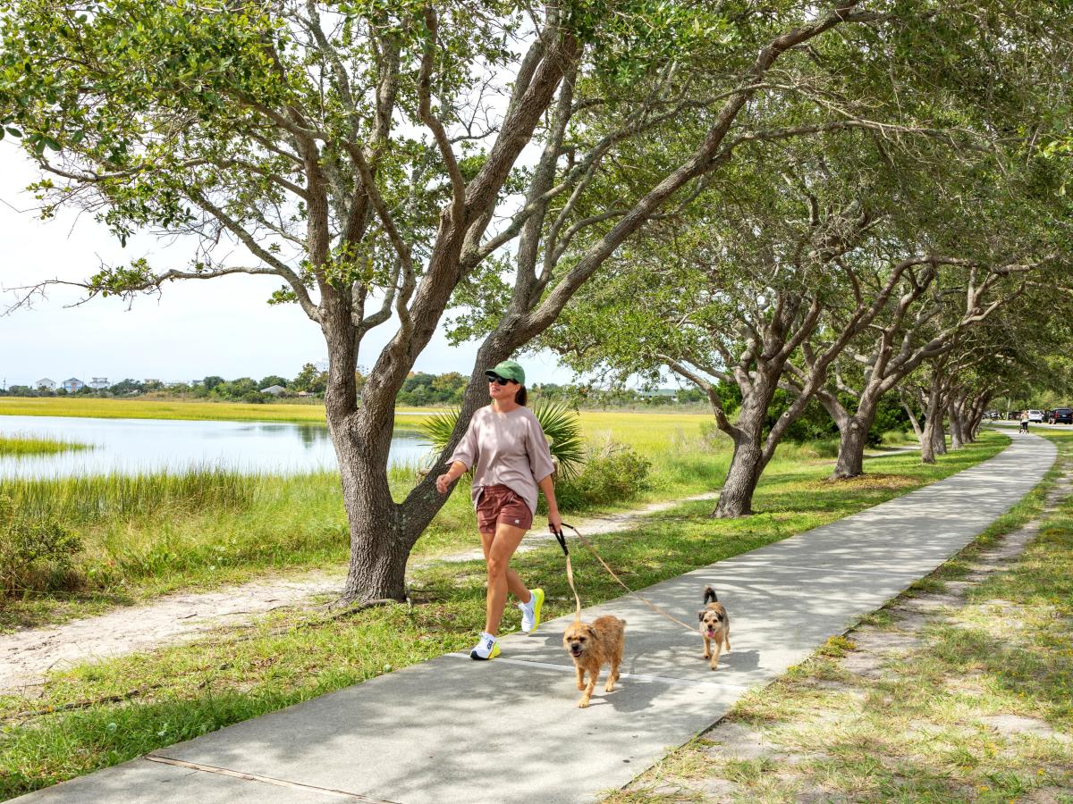 Walking around The Loop in Wrightsville Beach with dogs