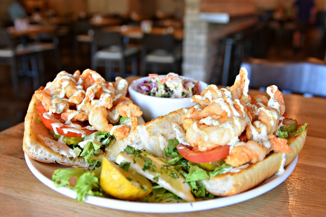 Shrimp Po-boy sandwich at Waterman's Brewery in Wrightsville Beach